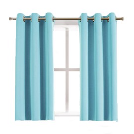 Aquazolax Blue Blackout Draperies Curtains - All Season Thermal Insulated Solid Grommet Top Blackout Curtains/Drapes for Kid's Room, 1 Pair, 42 x 45 Inch, Turquoise