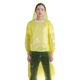 CAPASTEC Disposable Raincoat, Set of 5, Emergency Raincoat, Lightweight Raincoat, Unisex, Hood and Sleeves Included, yellow