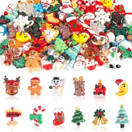CCINEE 100pcs Christmas Resin Slime Charms for Craft, Santa Snowman Tree Bell Deer Slime Charm Miniature Ornaments for Scrapbooking DIY Craft Making Christmas Decorations