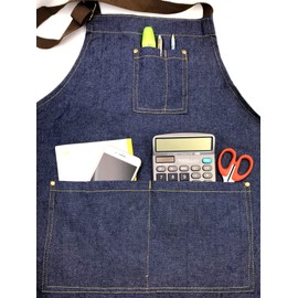 JZK 2 x Denim Jean Adjustable Kitchen Apron with Big Pockets for Women Men for Cooking BBQ Grill Cafe Waiter Bartender Chef Apron