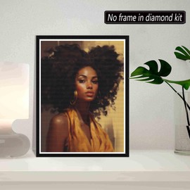 SKRYUIE 5D African Woman Diamond Painting Kits - DIY Diamond Art Kits for Adults African American, Full Round Drill - Crystal Cross Stitch - Adults Craft for Wall & Office Decor - 12x16 inch