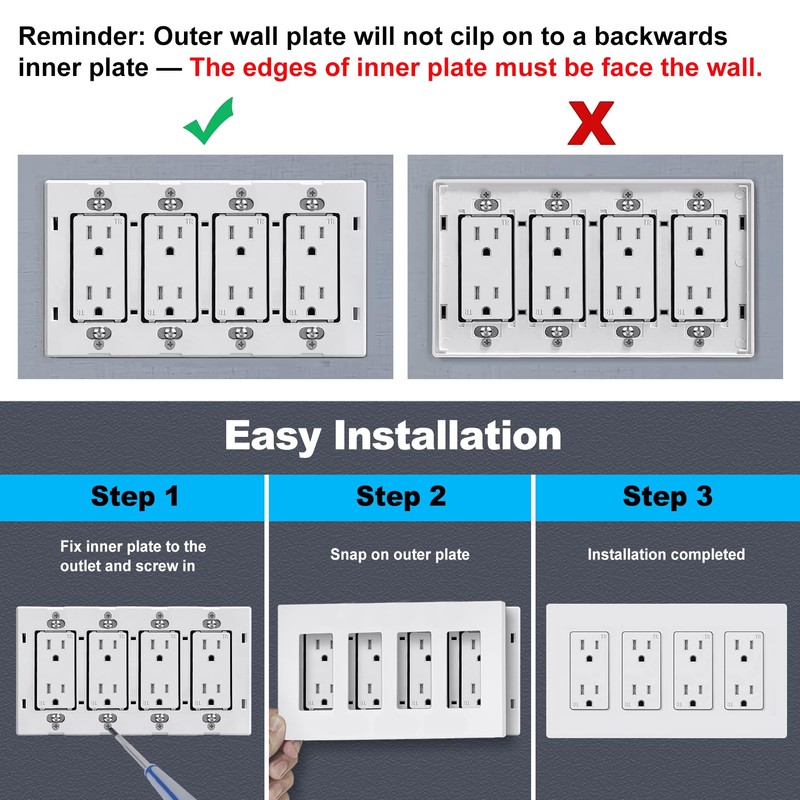 CML 4-Gang Matte White Decorator Screwless Wall Plates, 4 Pack