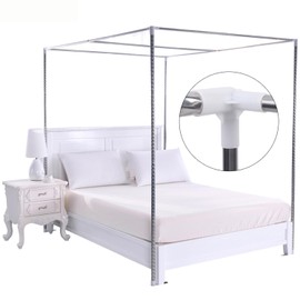 RibasuBB Canopy Bed Frame, Stainless Steel Four Corner Bed Mosquito Net Frame Bracket, Bed Post Poles Bed Canopy Frame for Metal Bed Wood Bed Mosquito Curtains Bedroom Decor, 79"x 78"x78"