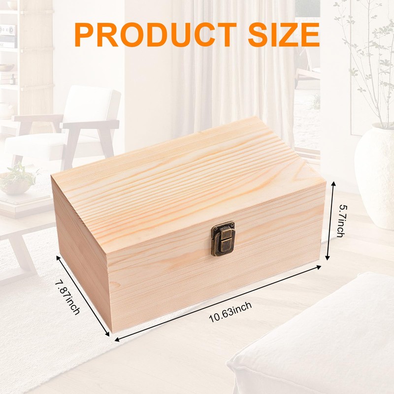 Large Unfinished Wooden Box with Hinged Lid Unfinished Wooden Storage