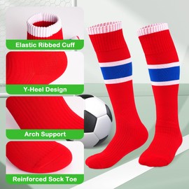 GRPSKCOS Boys Soccer Socks 1 Pair Kids Knee High Socks Baseball Athletic Football Sock for Boys Girls Youth(02 Red, 4-6 Years)