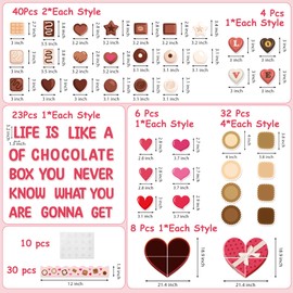 CPicdn 153Pcs Valentine’s Day Chocolate Box Bulletin Board Classroom Decoration Sweet Chocolate Hearts Cutouts Name Tags Border Trim Valentines School Party Supplies Chalkboard Wall Door Home Decor