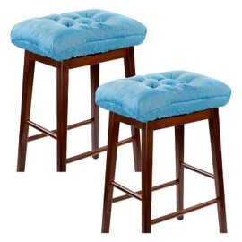 Rectangular Stool Cushion Set of 2, Soft Saddle Stool Cushions with Ties, Nonslip and Washable, Light Blue, 18 x 10.5 x 4 Inch