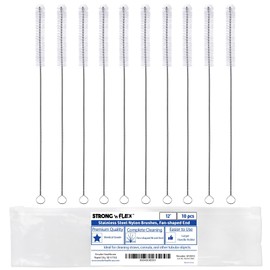 Strong 'n Flex Nylon Straw Cleaner Brushes – Fan-Shaped End for Tight Spaces, Ideal for Reusable Straws, Water Bottles, Sippy Cups & Pipes – Includes Zippered Pouch – 12" Long – Set of 10