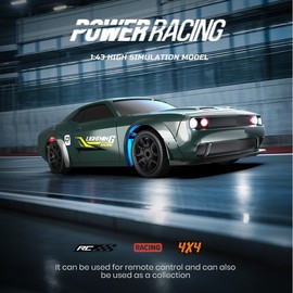 Moonzeamus 1/43 Mini RC Drift Car 2.4G Full-Proportional 4WD MetalChassis 15KM/H High Speed RC Racing Car Model with LED Lights and Barricade Barrels RTR (Green)