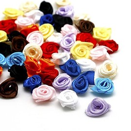 Pack of 100 Roses 1.5 cm Small Artificial Flowers Rose Heads Satin Roses Patches Flowers Appliques for Crafts Patches Decorative Roses Mini Fabric Roses DIY Accessories Party Home Wedding Decoration,