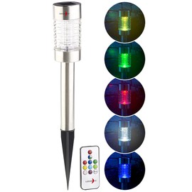 Lunartec Solar RGB LED Path Light Sensor Remote Control Stainless Steel IP44