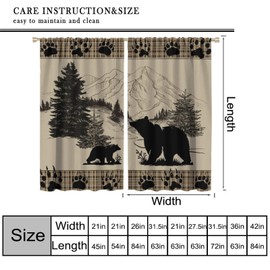 Rustic Bear Curtains, Vintage Beige Brown Plaid Wildlife Paw Pine Tree Forest Silhouette Patchwork Window Treatments, Blackout Rod Pocket Drapes For Living Room Bedroom Bathroom Kitchen 42x45in