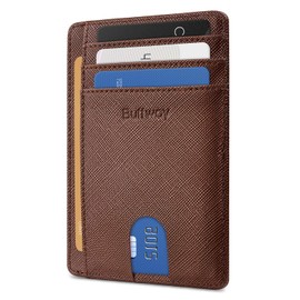Buffway Buffway Slim Minimalist Front Pocket RFID Blocking Leather Wallets for Men and Women