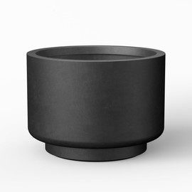 Kante 12.6 Inch Dia Concrete Planter, Round Pedestal Design Garden Pot for Indoor Outdoor Plants, Modern Flower Pot with Drainage Hole and Rubber Plug, Black