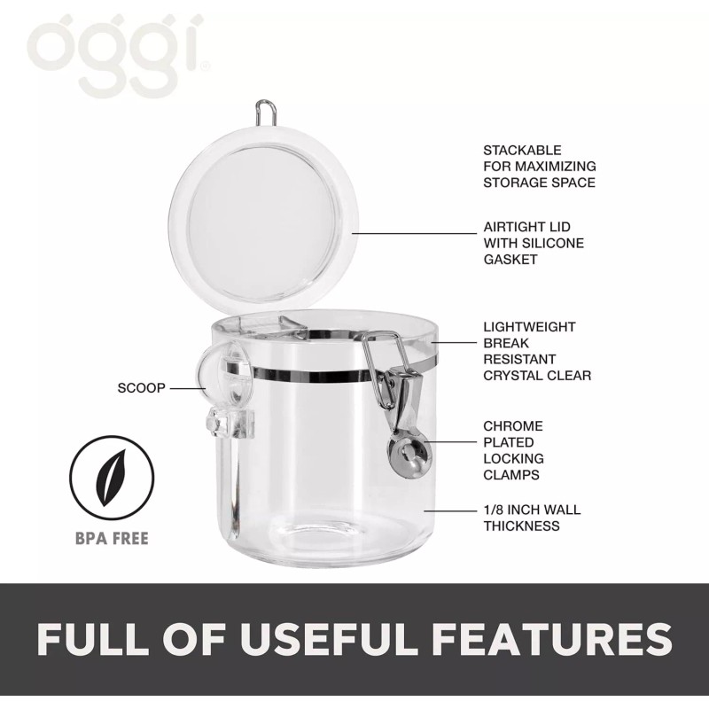Oggi 4-Piece Clear Canister Set Clamp Airtight Food Storage Container