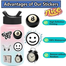 Y2K Aesthetic Stickers, 111PCS Black and White Sticker Decals for Water Bottle Laptop Computer Skateboard Suitcases Bumper, Vinyl Retro Vintage Stickers for Kids Teens Girls