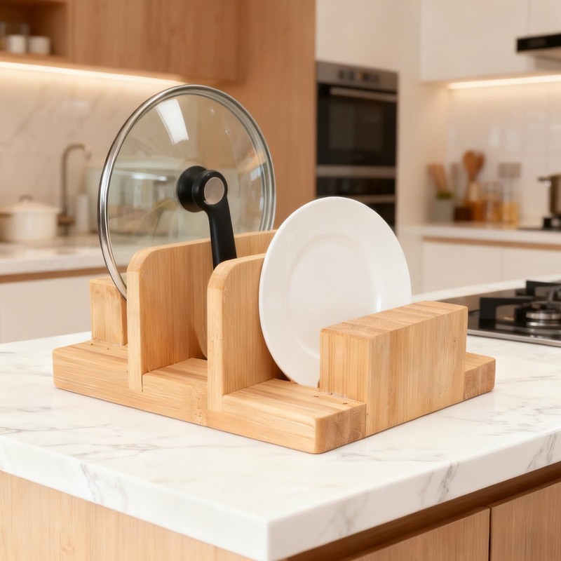 GZLT Bamboo Pot Lid Holder Stand, Cutting Board Organizer and