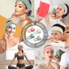 Pejnl Facial Spa Headband 4 Pack - Ultra Soft Terry Cloth Hair Wrap Adjustable Makeup Headband for Washing Face, Shower, Yoga