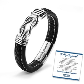 GBTBYS Boyfriend Bracelet, Gifts for Boyfriend from Girlfriend, Inspirational Leather Wristband Bracelet, Valentine Anniversary Birthday Gift for Him(22.8cm)