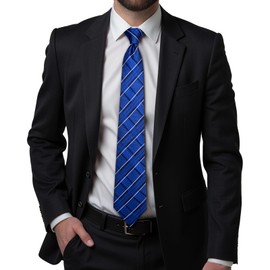 Hi-Tie 70 inch Ties for Men Blue and White Plaid XXL Tie Extra Long Silk Formal Necktie Handkerchief Cufflinks for Big and Tall Men Business Wedding