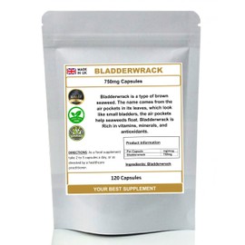 Bladderwrack Capsules 750mg- Natural, Seaweed KELP (Pure no Additives) (120)