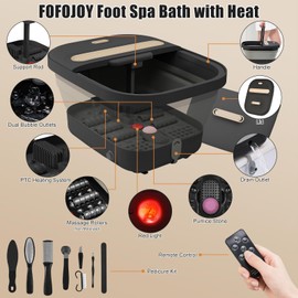 FOFOJÔY Collapsible Foot Spa Bath with Massager and Heat and Bubble Jets, Temperature Control, Remote Control, Pumice Stone, Pedicure Foot Spa for Relaxation Gift for Women Man