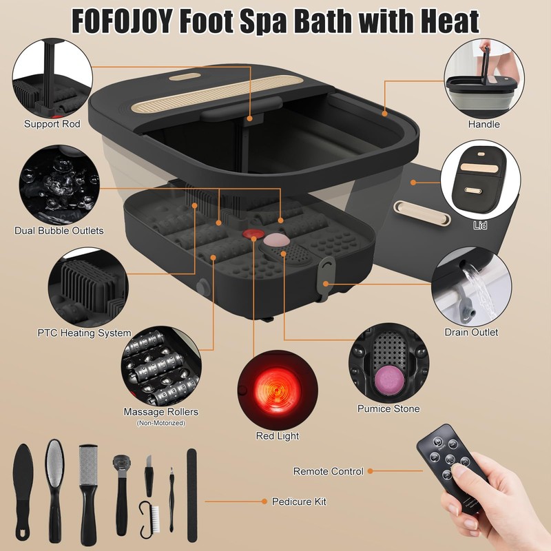 FOFOJÔY Collapsible Foot Spa Bath with Massager and Heat and