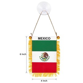 GSYLPFT 4 X 6 Mexican Flag Small Mini Mexico Flags Banners for Car Rearview Mirror Window Hanging Decor with Suction Cup & Fringy