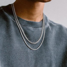 HOBT 2 Pack Cuban Link Chain For Men Stainless Steel Chain Necklace Stainless Silver Rolo Cable Chain Necklaces Women Rope Chain Links Jewelry Unique Gifts for Birthday Valentine's Day