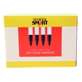 School Smart BY1076-48BLACK Dry Erase Pen Style Marker, Fine Tip, Black, Pack of 48