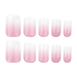 Ombre Press on Nails Medium Square Acrylic False Nails Pink White Gradation Fake Nails Glossy Full Cover Stick on Nails for Women Girls Manicure Deco 24Pcs