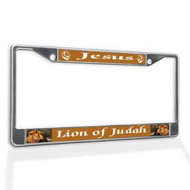 Fastasticdeals Metal Insert License Plate Frame Jesus Lion of Judah Weatherproof Car Accessories Chrome 2 Holes Solid Insert