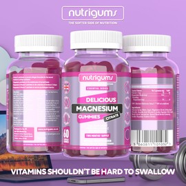 Magnesium Citrate 1250mg & Vitamin C Gummy | High Strength | 150mg of Elemental Magnesium & 80mg Vitamin C | Mixed Berry Flavour | 60 Vegan Gummies | Sleep, Energy & Bone Support by NUTRIGUMS