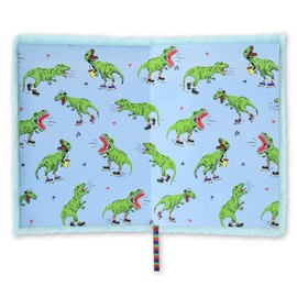iscream Plush Fur Book-Bound Lined-Page 8.5" Applique Accent Journal - Dinos on a Roll