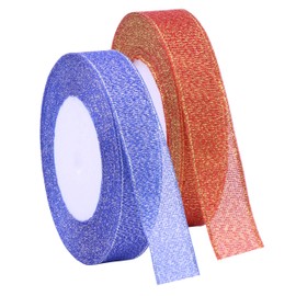 YAKA 3/4 inch 50 Yards Ribbon Shimmer Sheer Organza Ribbon for Craft Bow Party Decoration Packing Ribbons 2 Rolls (Sapphire blue and Orange, 3/4 inch(20mm))