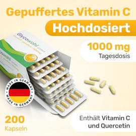 Glycowohl Glycowohl? Vitamin C gepuffert mit Quercetin - laborgeprft mit Zertifikat - vegan - 200 Kapseln
