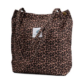 TOPASION Cute Corduroy Tote Bag Canvas Shoulder Handbags for Women Travel Shopping (Leopard Brown)