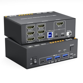 KVM Switch 3 Monitors 1 Laptop & 1 Desktop, Reyoten 4K HDMI USB Switch,3 Monitors for Laptop with 3 USB 3.0 Ports, 4K Hub for 2 PCs to Share Monitor, Keyboard, Mouse & Printer