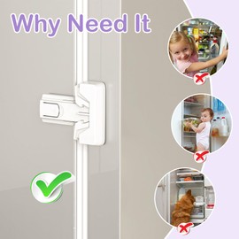 Refrigerator Fridge Freezer Door Lock for Kids and Aging Seals, Child Proof Refrigerator Latch Lock to Keep Door Closed, No Tools Required and Easy Installation (2 Pack White)