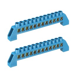 MECCANIXITY Terminal Grounding Bar Screw Block Barrier Brass Strip 12 Positions Blue for Electrical Distribution Pack of 2