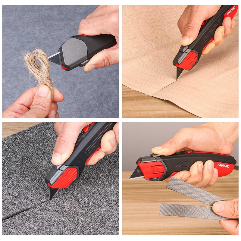 HAUTMEC Heavy Duty Self-Retracting Utility Knife, Safety Box Cutter with