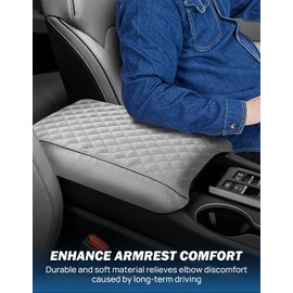 JOYTUTUS Center Console Cover Compatible with 2023-2025 2026 Pilot & 2024 Passport Ridgeline, Car Armrest Cover Console Pad Cushion, Gray Leather Center Console Armrest Cover lid Middle Console Cover
