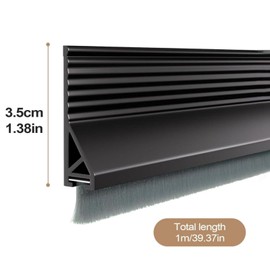 Door Sweep Brush for Bottom of Door, 39'' Self Adhesive Silicone Under Door Draft Stopper Brush Soundproof Door Gap Filler Bottom Seal for Exterior & Interior Doors Dust Blocker Noise Stopper (Black)