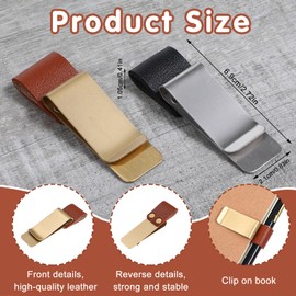 Aiyorse 2 Pcs Pen Loop for Notebook, PU Leather Retro Pen Clips Metal Pen Loop Holder Notebook Pen Sleeve Pen Clips for Journal Notebook Planner Clipboard Office (Black Silver + Brown Gold)