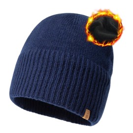 parte superior-EX L/XL/XXL Gorro de lana merino 100% con forro polar y puños para reloj de pescador, Azul marino, EG-2G