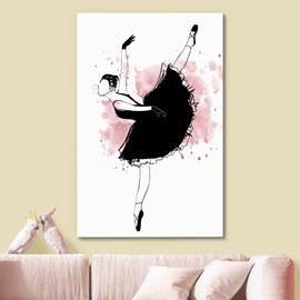 NWT Canvas Print Wall Art Dancing Ballerina with Pink Paint Drops Dance Fashion Illustrations Modern Art Chic Portrait Expressive Multicolor Cool for Living Room, Bedroom, Office - 32"x48"