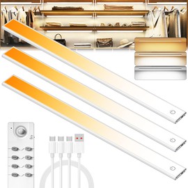 134 LED Under Cabinet Lights Wireless with Full Lighting,Rechargeable Closet Lights with Remote and Motion Sensor Indoor,Under Counter Light with CCT and Dimmable for Kitchen,Stair(3 Pack,15.7inch)