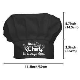CREATCABIN Chef Hat Adult Adjustable Elastic Baker Kitchen Catering Wear Cooking Hat Custom Cotton Chef Cap Breathable for Women Men Grill Baking BBQ Chefs Gift Black 11.8x9in-The Chef is Always Right