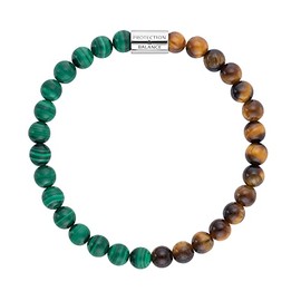 Engelsrufer Women's Stretch Bracelet Made of Sterling Silver with 30 Genuine Gemstone Beads Malachite and Tiger's Eye Protection & Balance Engraving Nickel Free Size M, Sterling Silver, No Gemstone