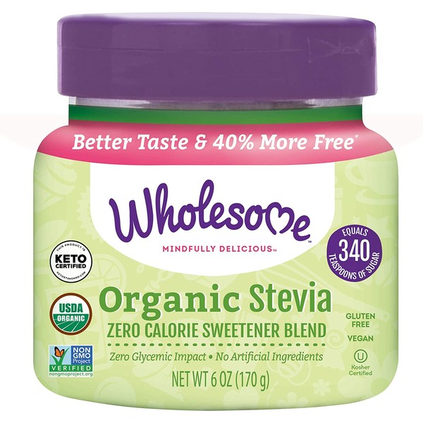 Wholesome Organic Stevia, Zero Calorie Sweetener Blend, Non GMO & Gluten Free, 6 oz jar (Pack of 1)